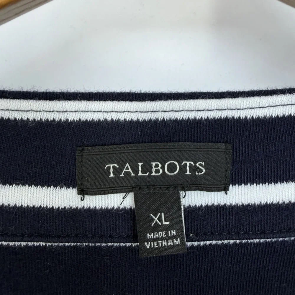Talbots Striped Bell Sleeve Shift Dress XL Cotton Navy White Nautical Summer - Picture 4 of 10